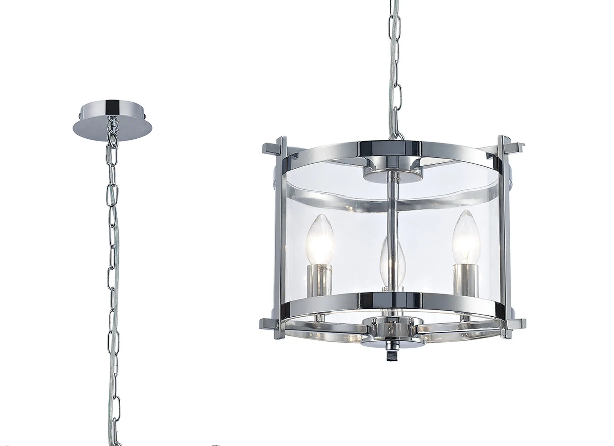 D0087  Nolan 36cm Glass Pendant 3 Light Polished Chrome